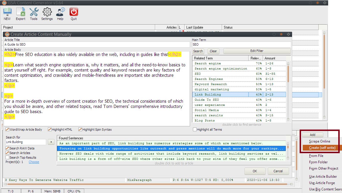 self writing articles